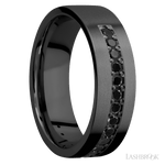 7 mm wide/Flat/Zirconium band with a Half Eternity arrangement of .03 carat Round Black Diamond stones in a Bead setting. - Diamonds By Rothschild