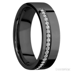 7 mm wide/Flat/Zirconium band with a Off Center Half Eternity arrangement of .015 carat Round Diamond stones in a Bead setting. - Diamonds By Rothschild