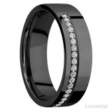 7 mm wide/Flat/Zirconium band with a Off Center Half Eternity arrangement of .015 carat Round Diamond stones in a Bead setting. - Diamonds By Rothschild