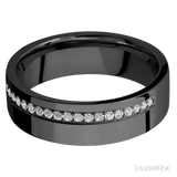 7 mm wide/Flat/Zirconium band with a Off Center Half Eternity arrangement of .015 carat Round Diamond stones in a Bead setting. - Diamonds By Rothschild