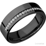 7 mm wide/Flat/Zirconium band with a Off Center Half Eternity arrangement of .015 carat Round Diamond stones in a Bead setting. - Diamonds By Rothschild