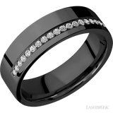7 mm wide/Flat/Zirconium band with a Off Center Half Eternity arrangement of .015 carat Round Diamond stones in a Bead setting. - Diamonds By Rothschild