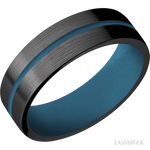 7 mm wide/Flat/Zirconium band with one 1 mm Centered inlay of Royal Blue also featuring a Royal Blue sleeve. - Diamonds By Rothschild