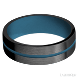 7 mm wide/Flat/Zirconium band with one 1 mm Centered inlay of Royal Blue also featuring a Royal Blue sleeve. - Diamonds By Rothschild