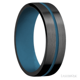 7 mm wide/Flat/Zirconium band with one 1 mm Centered inlay of Royal Blue also featuring a Royal Blue sleeve. - Diamonds By Rothschild