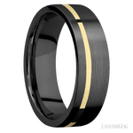 7 mm wide/Flat/Zirconium band with one 1 mm Off Center inlay of 14K Yellow Gold. - Diamonds By Rothschild