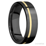 7 mm wide/Flat/Zirconium band with one 1 mm Off Center inlay of 14K Yellow Gold. - Diamonds By Rothschild