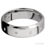 7 mm wide/High Bevel/14K White Gold band with a 9X Even arrangement of .03 carat Round Diamond stones in a Flush setting. - Diamonds By Rothschild