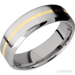 7 mm wide/High Bevel/14K White Gold band with one 1 mm Centered inlay of 14K Yellow Gold. - Diamonds By Rothschild