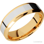 7 mm wide/High Bevel/14K Yellow Gold band with one 3 mm Centered inlay of 14K White Gold. - Diamonds By Rothschild