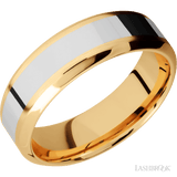 7 mm wide/High Bevel/14K Yellow Gold band with one 3 mm Centered inlay of 14K White Gold. - Diamonds By Rothschild