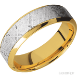 7 mm wide/High Bevel/18K Yellow Gold band with one 4 mm Centered inlay of Meteorite. - Diamonds By Rothschild