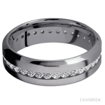 7 mm wide/High Bevel/Tantalum band with an Eternity arrangement of .03 carat Round Lab Grown Diamond stones in a Channel setting. - Diamonds By Rothschild