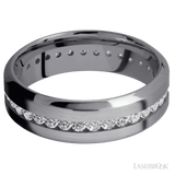 7 mm wide/High Bevel/Tantalum band with an Eternity arrangement of .03 carat Round Lab Grown Diamond stones in a Channel setting. - Diamonds By Rothschild