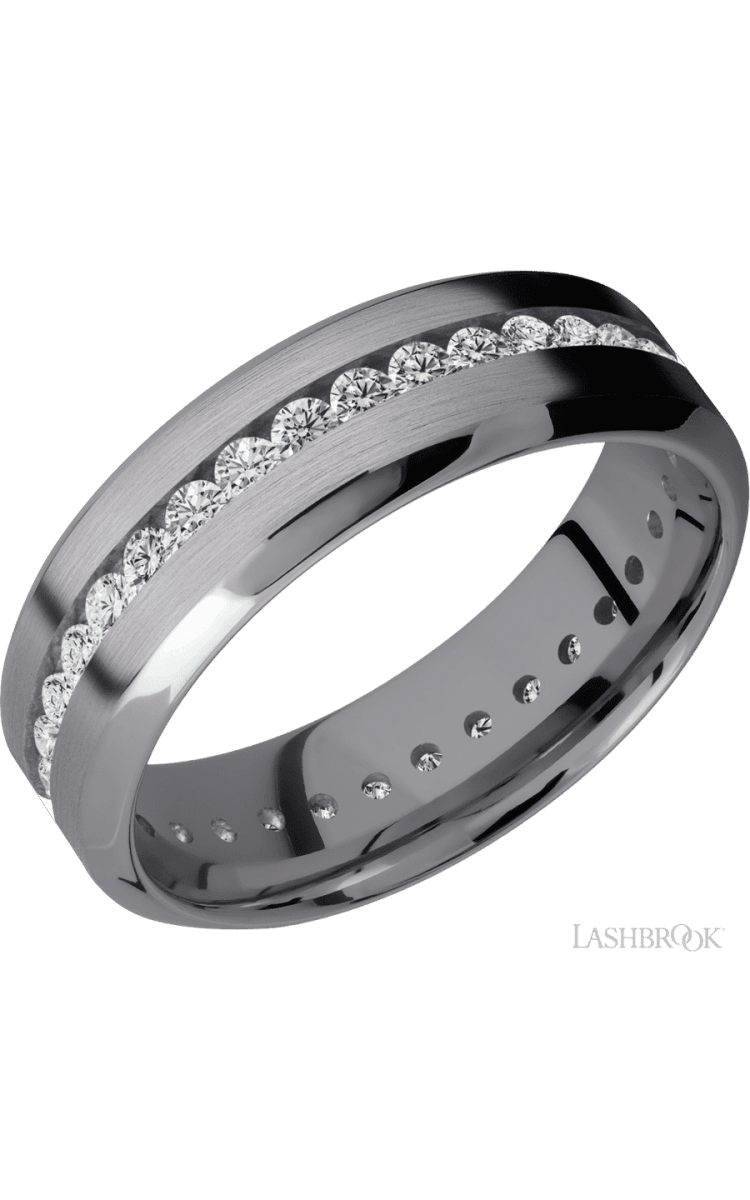 7 mm wide/High Bevel/Tantalum band with an Eternity arrangement of .03 carat Round Lab Grown Diamond stones in a Channel setting. - Diamonds By Rothschild