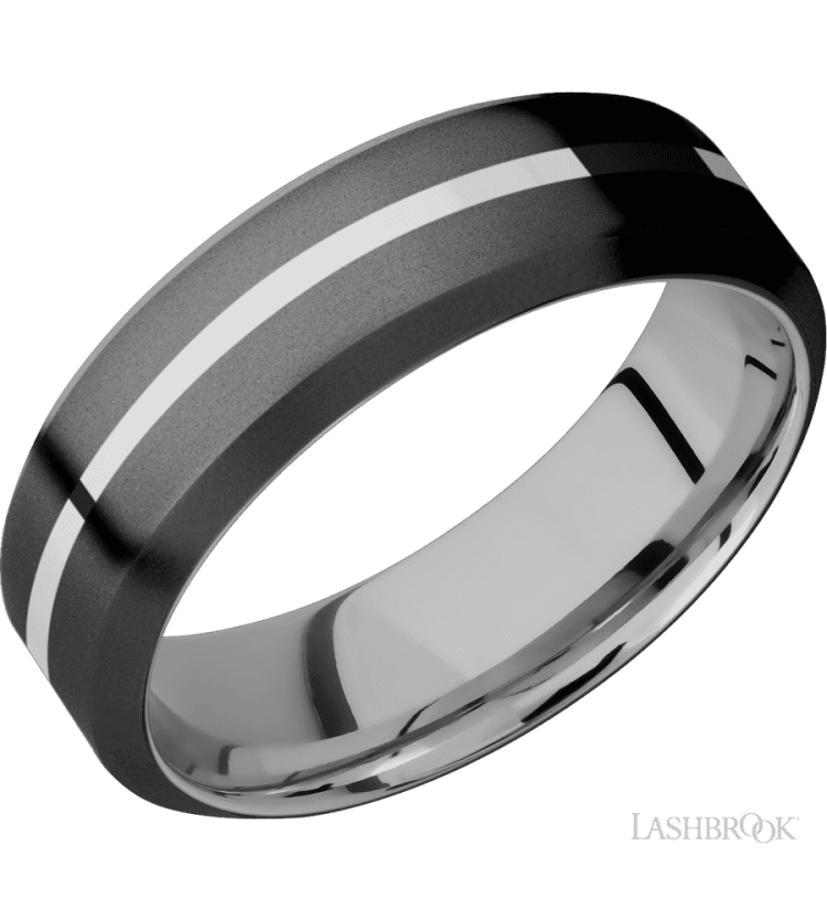 7 mm wide/High Bevel/Zirconium band with one 1 mm Centered inlay of Palladium Silver also featuring a Palladium Silver sleeve. - Diamonds By Rothschild
