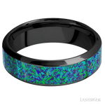 7 mm wide/High Bevel/Zirconium band with one 4 mm Centered inlay of Green Opal. - Diamonds By Rothschild