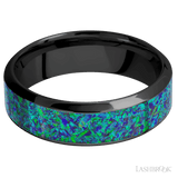 7 mm wide/High Bevel/Zirconium band with one 4 mm Centered inlay of Green Opal. - Diamonds By Rothschild