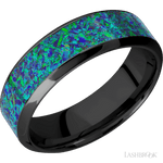 7 mm wide/High Bevel/Zirconium band with one 4 mm Centered inlay of Green Opal. - Diamonds By Rothschild