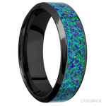 7 mm wide/High Bevel/Zirconium band with one 4 mm Centered inlay of Green Opal. - Diamonds By Rothschild