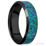 7 mm wide/High Bevel/Zirconium band with one 4 mm Centered inlay of Green Opal. - Diamonds By Rothschild