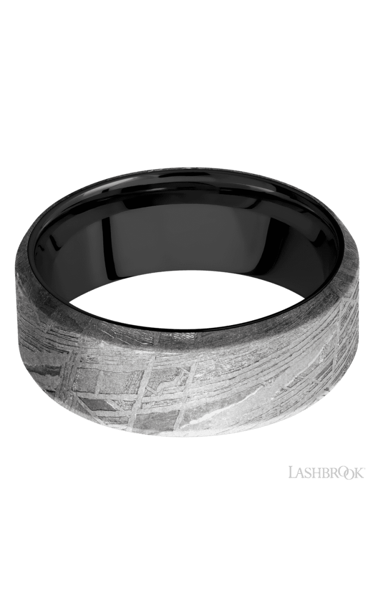 8 mm wide Beveled Meteorite band featuring a Zirconium sleeve. - Diamonds By Rothschild