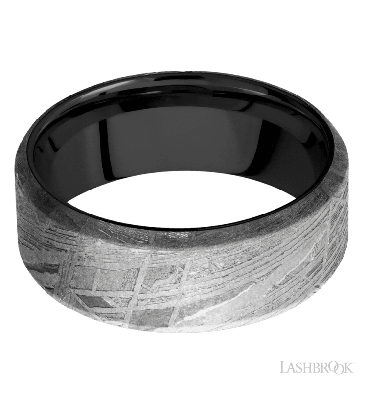 8 mm wide Beveled Meteorite band featuring a Zirconium sleeve. - Diamonds By Rothschild