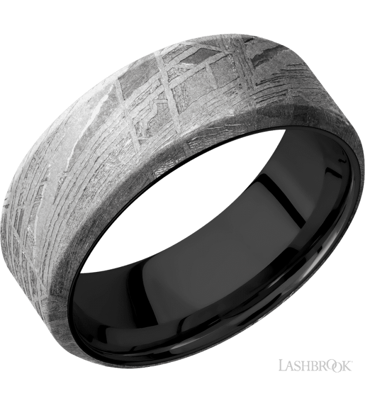 8 mm wide Beveled Meteorite band featuring a Zirconium sleeve. - Diamonds By Rothschild