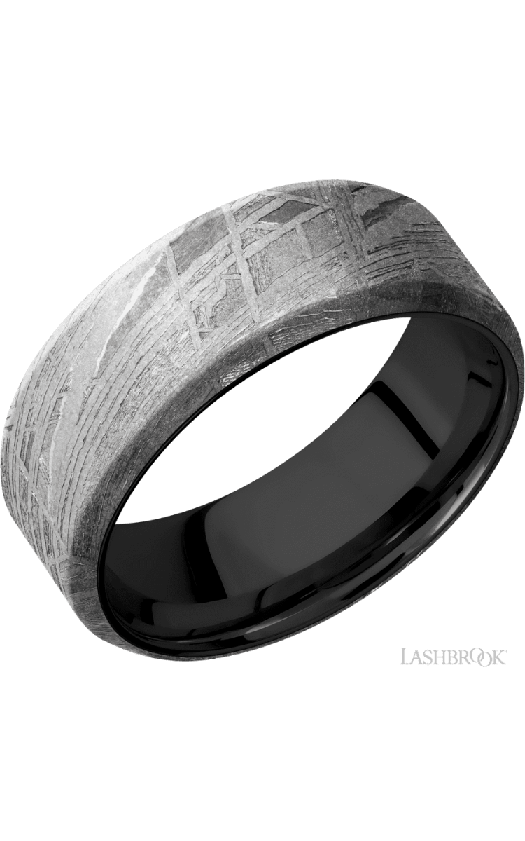 8 mm wide Beveled Meteorite band featuring a Zirconium sleeve. - Diamonds By Rothschild