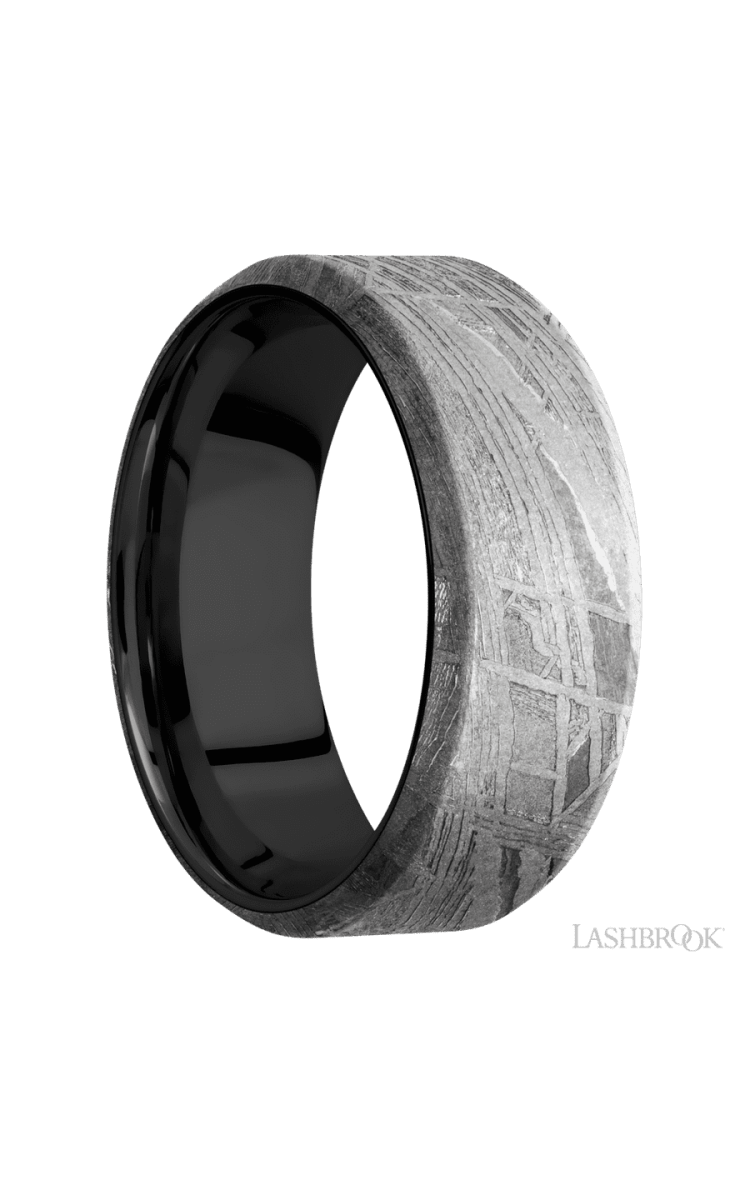 8 mm wide Beveled Meteorite band featuring a Zirconium sleeve. - Diamonds By Rothschild