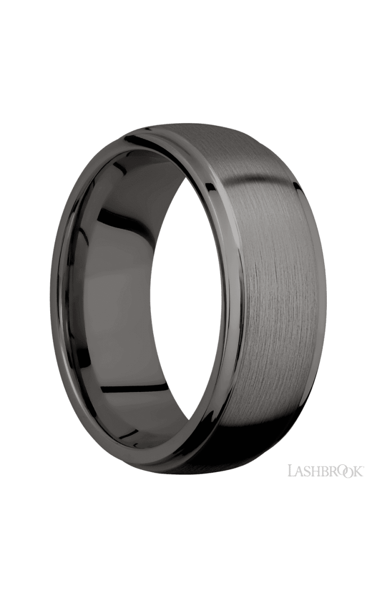 8 mm wide Domed Stepped Down Edges Tantalum Noir band. - Diamonds By Rothschild
