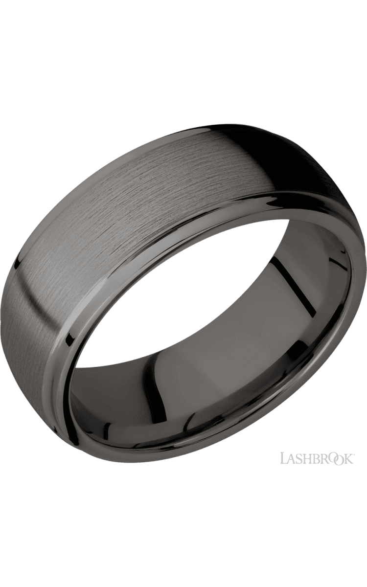 8 mm wide Domed Stepped Down Edges Tantalum Noir band. - Diamonds By Rothschild