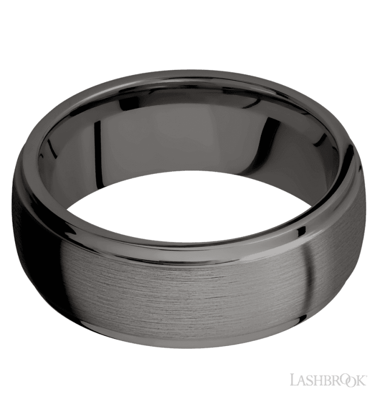 8 mm wide Domed Stepped Down Edges Tantalum Noir band. - Diamonds By Rothschild