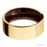8 mm wide Flat 14K Yellow Gold band featuring a Sapele sleeve. - Diamonds By Rothschild