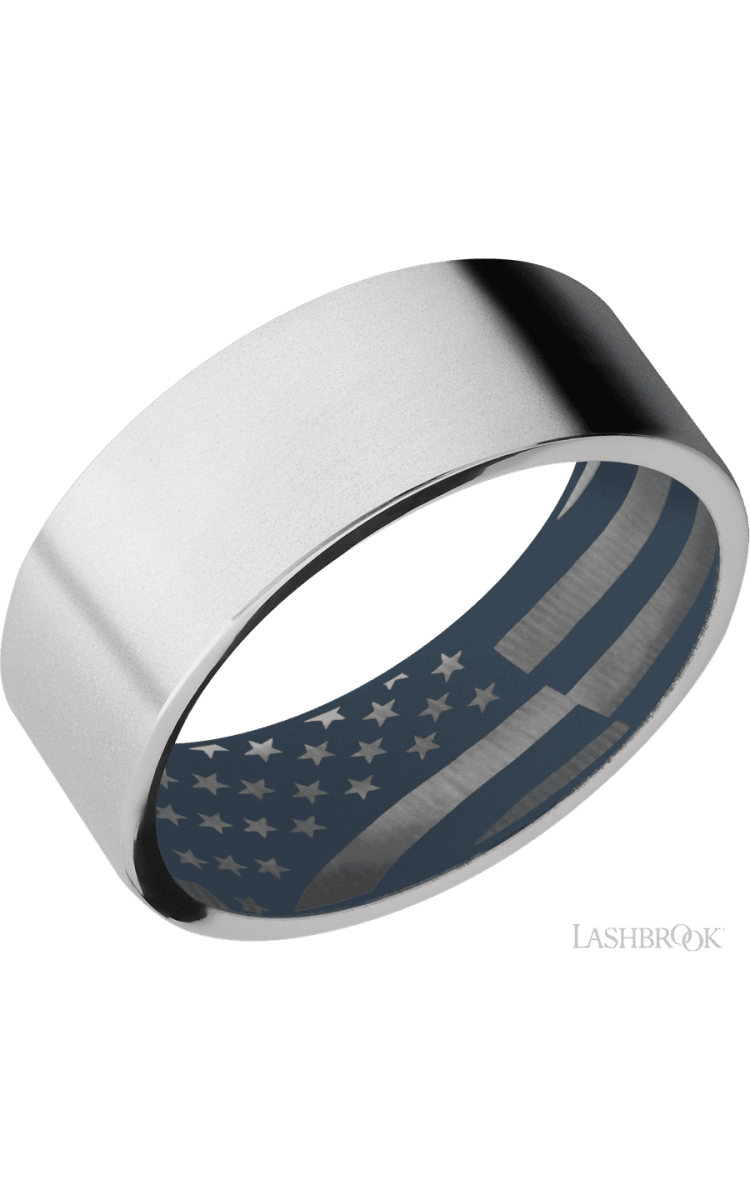 8 mm wide Flat Cobalt Chrome band featuring a Navy Blue sleeve. - Diamonds By Rothschild