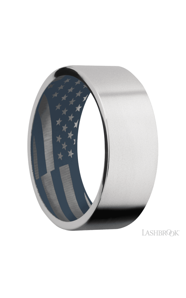 8 mm wide Flat Cobalt Chrome band featuring a Navy Blue sleeve. - Diamonds By Rothschild
