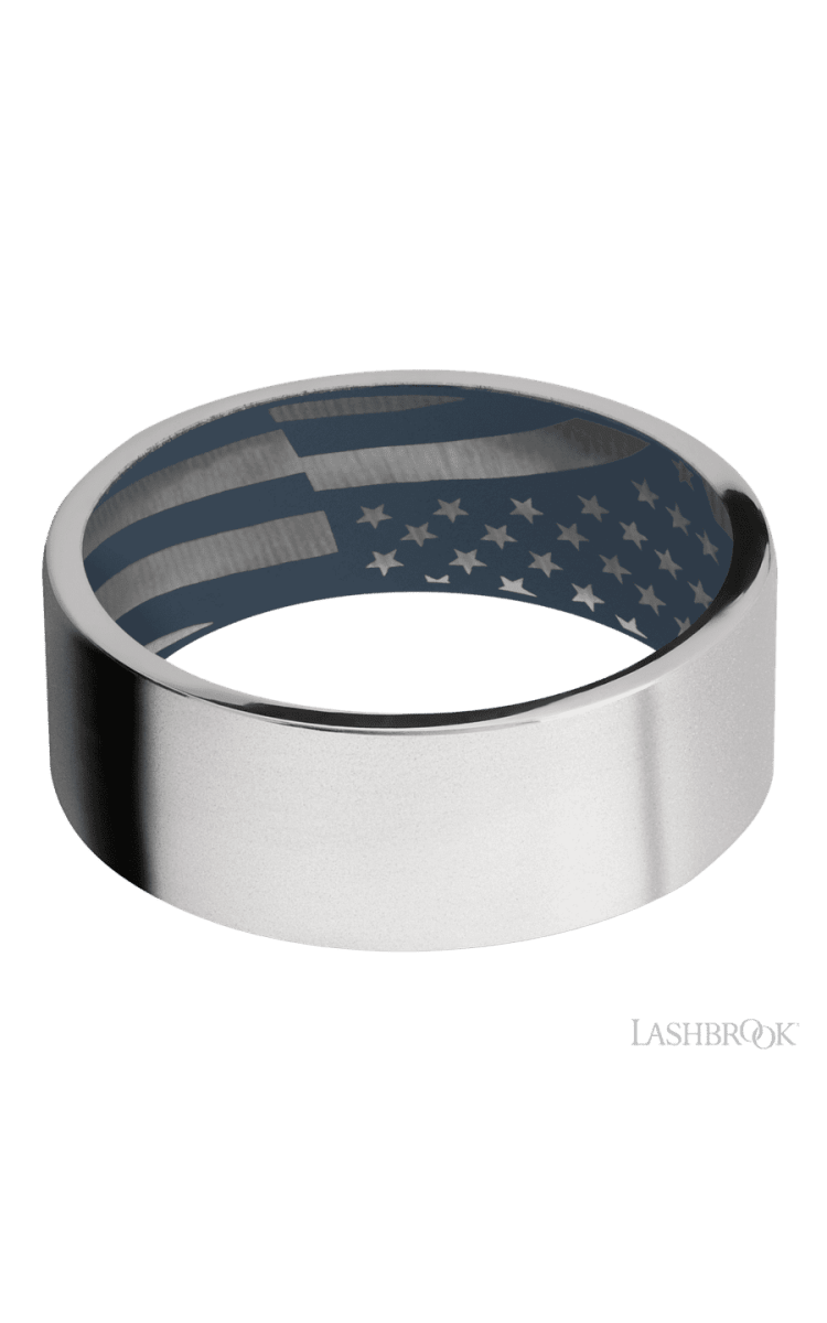 8 mm wide Flat Cobalt Chrome band featuring a Navy Blue sleeve. - Diamonds By Rothschild