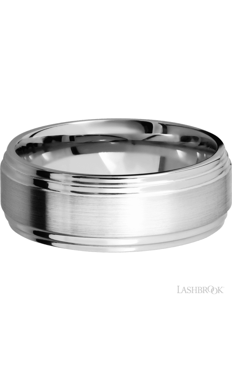 8 mm wide Flat Double Stepped Edges 14K White Gold band. - Diamonds By Rothschild