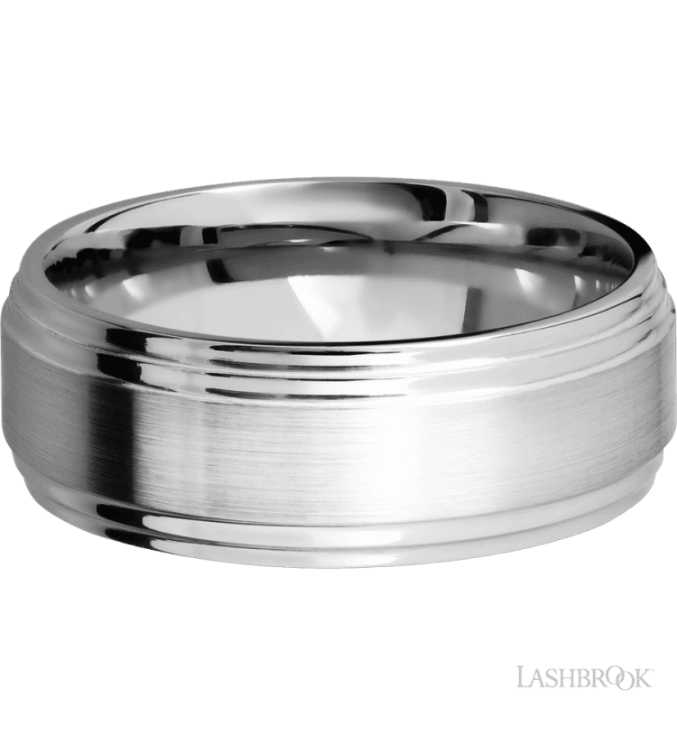 8 mm wide Flat Double Stepped Edges 14K White Gold band. - Diamonds By Rothschild