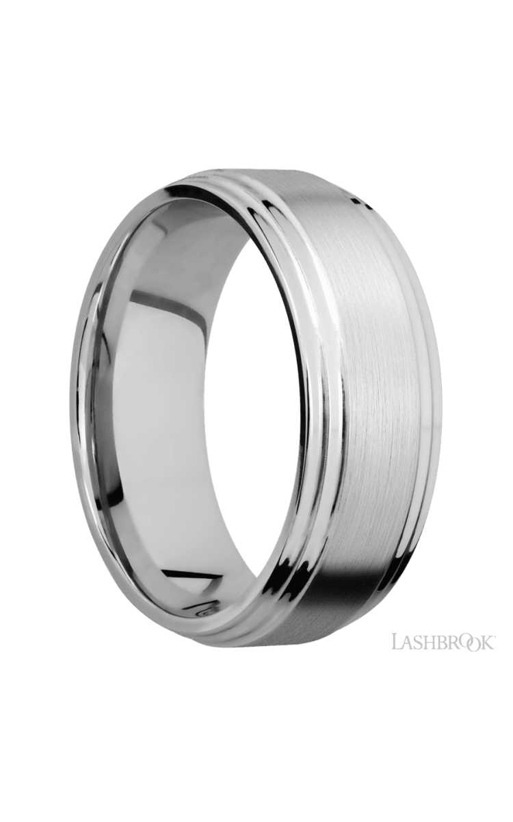 8 mm wide Flat Double Stepped Edges 14K White Gold band. - Diamonds By Rothschild