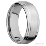 8 mm wide Flat Double Stepped Edges 14K White Gold band. - Diamonds By Rothschild