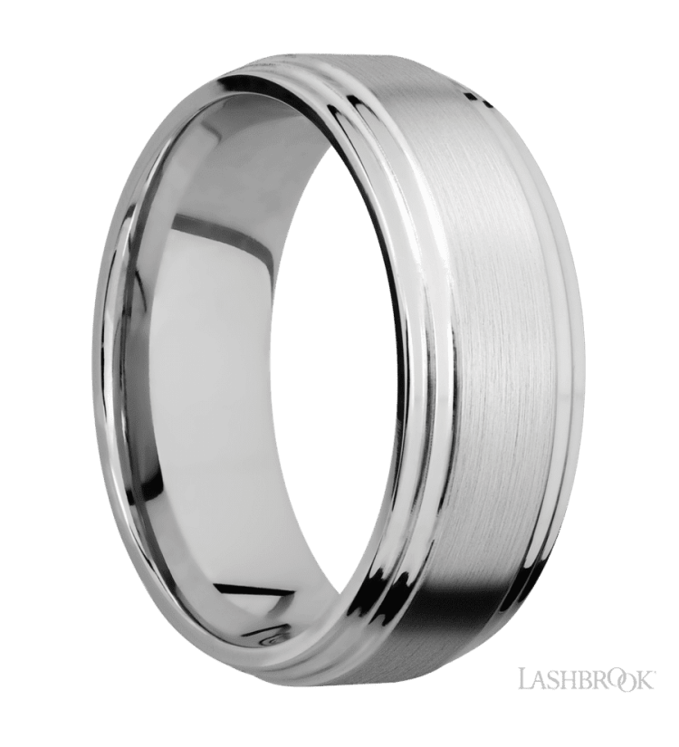 8 mm wide Flat Double Stepped Edges 14K White Gold band. - Diamonds By Rothschild