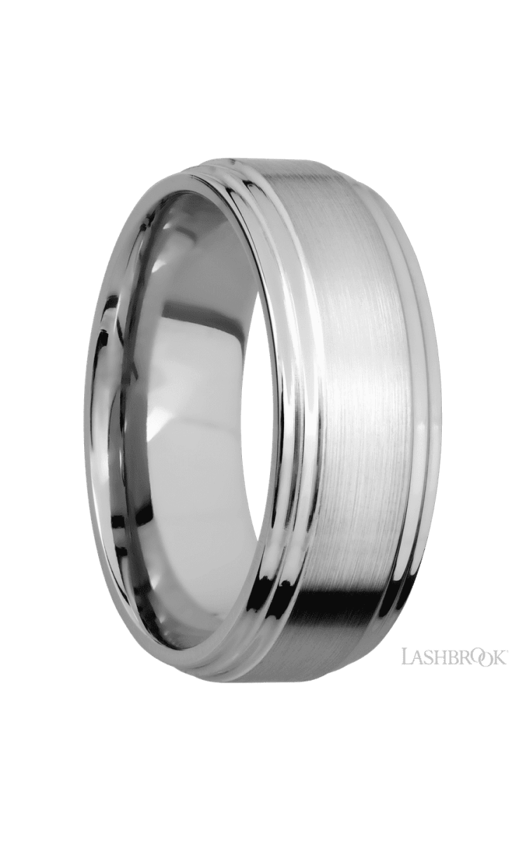 8 mm wide Flat Double Stepped Edges 14K White Gold band. - Diamonds By Rothschild