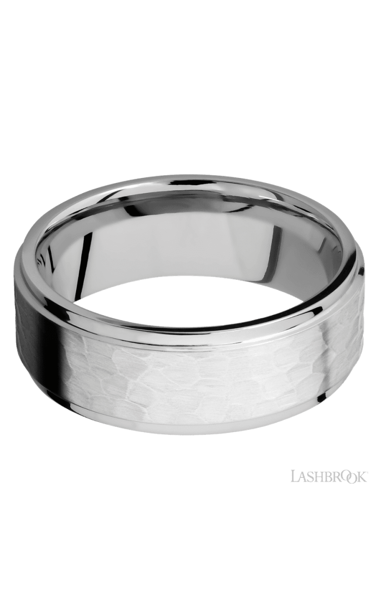8 mm wide Flat Grooved Edges 14K White Gold band. - Diamonds By Rothschild