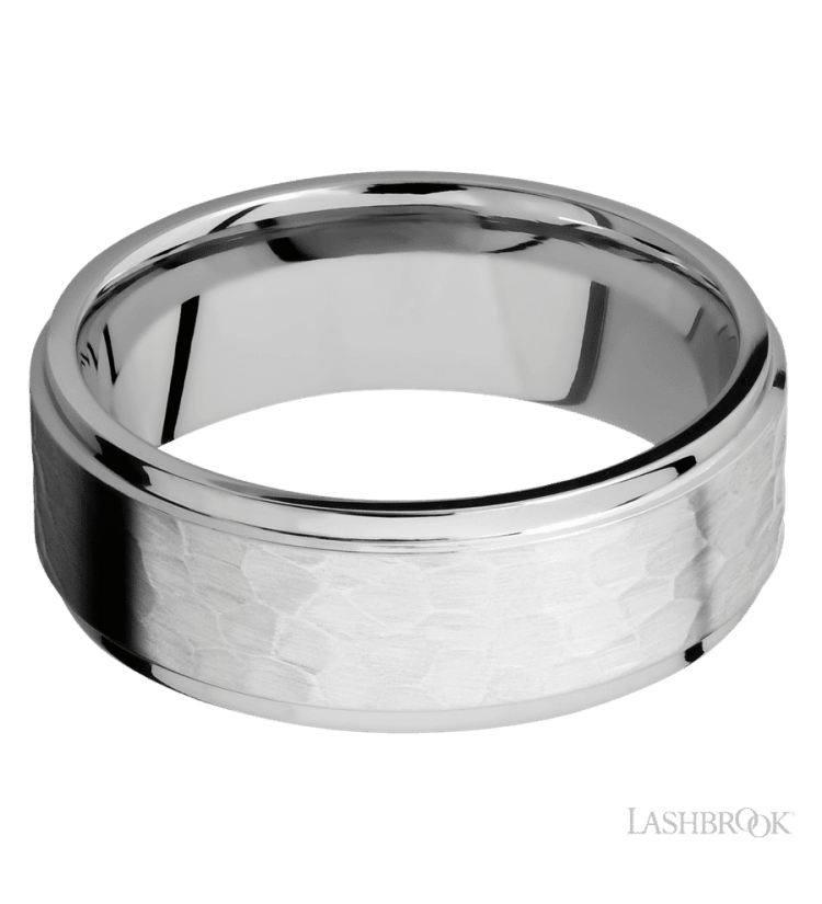 8 mm wide Flat Grooved Edges 14K White Gold band. - Diamonds By Rothschild