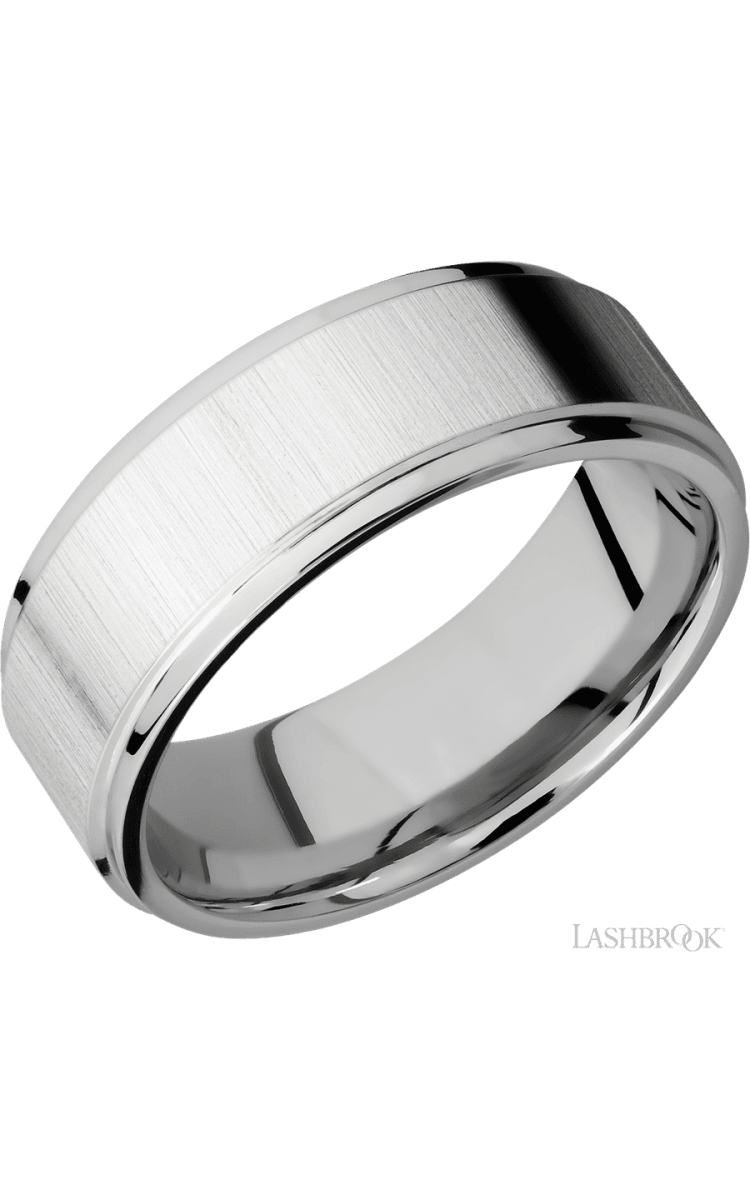 8 mm wide Flat Grooved Edges 14K White Gold band. - Diamonds By Rothschild
