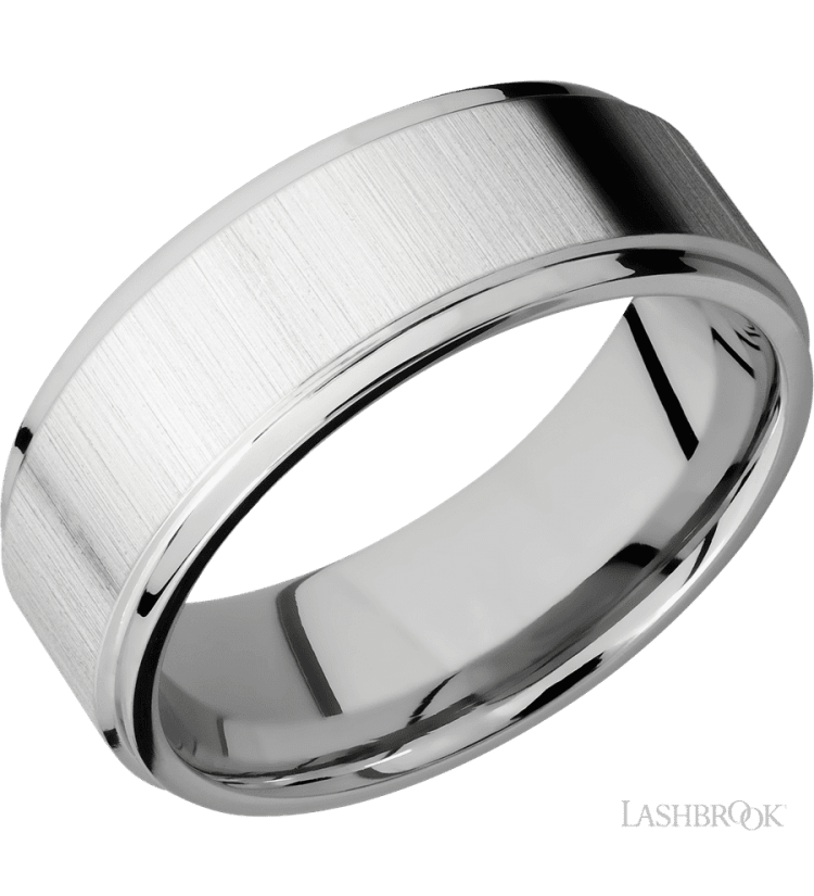 8 mm wide Flat Grooved Edges 14K White Gold band. - Diamonds By Rothschild