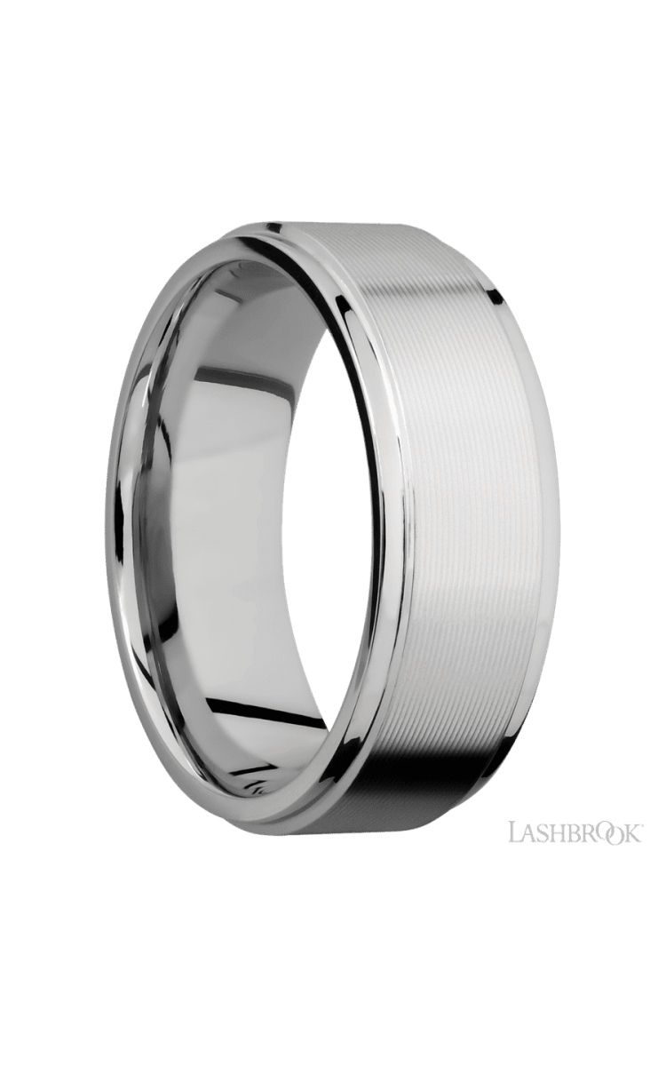 8 mm wide Flat Grooved Edges 14K White Gold band. - Diamonds By Rothschild