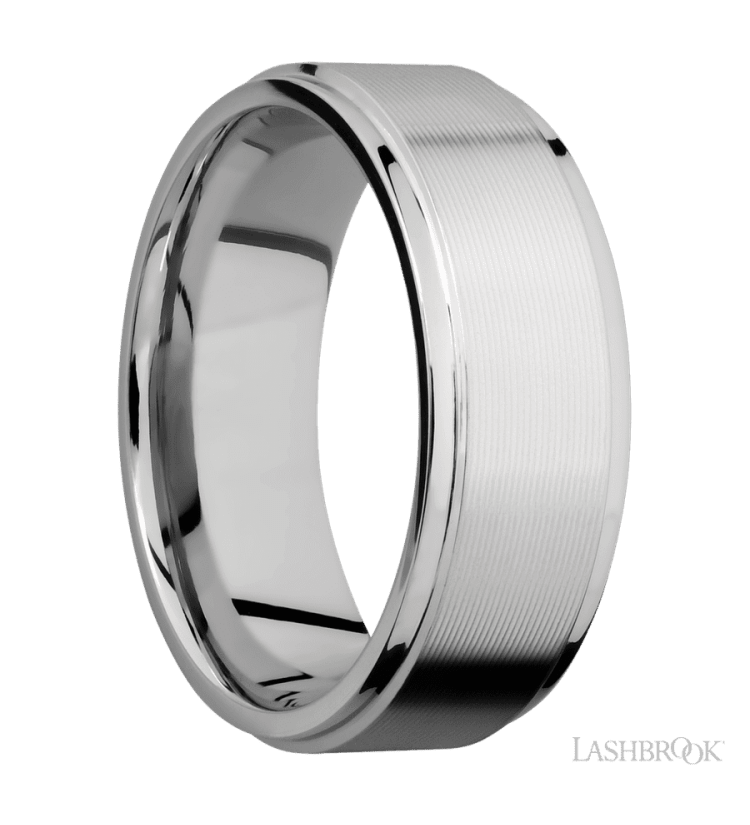 8 mm wide Flat Grooved Edges 14K White Gold band. - Diamonds By Rothschild