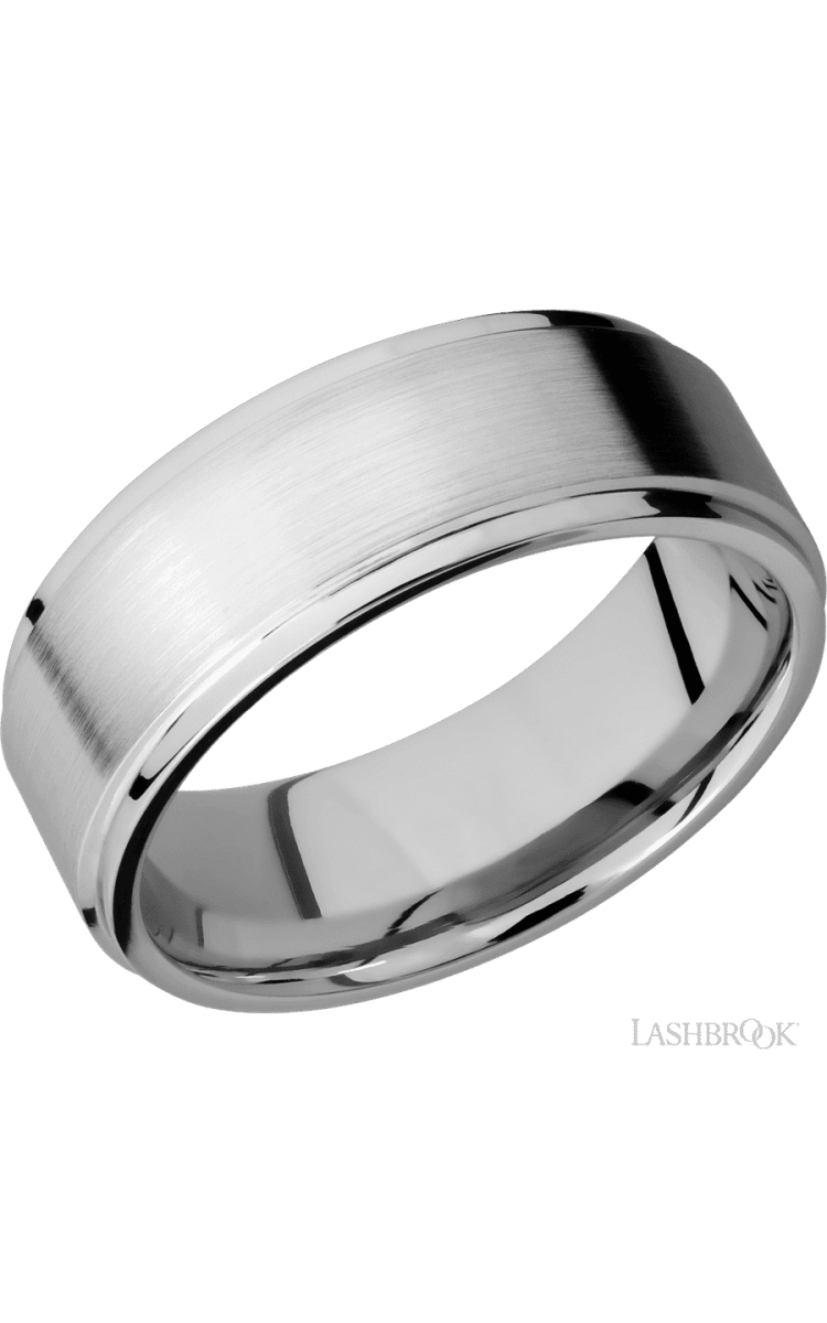 8 mm wide Flat Grooved Edges 14K White Gold band. - Diamonds By Rothschild